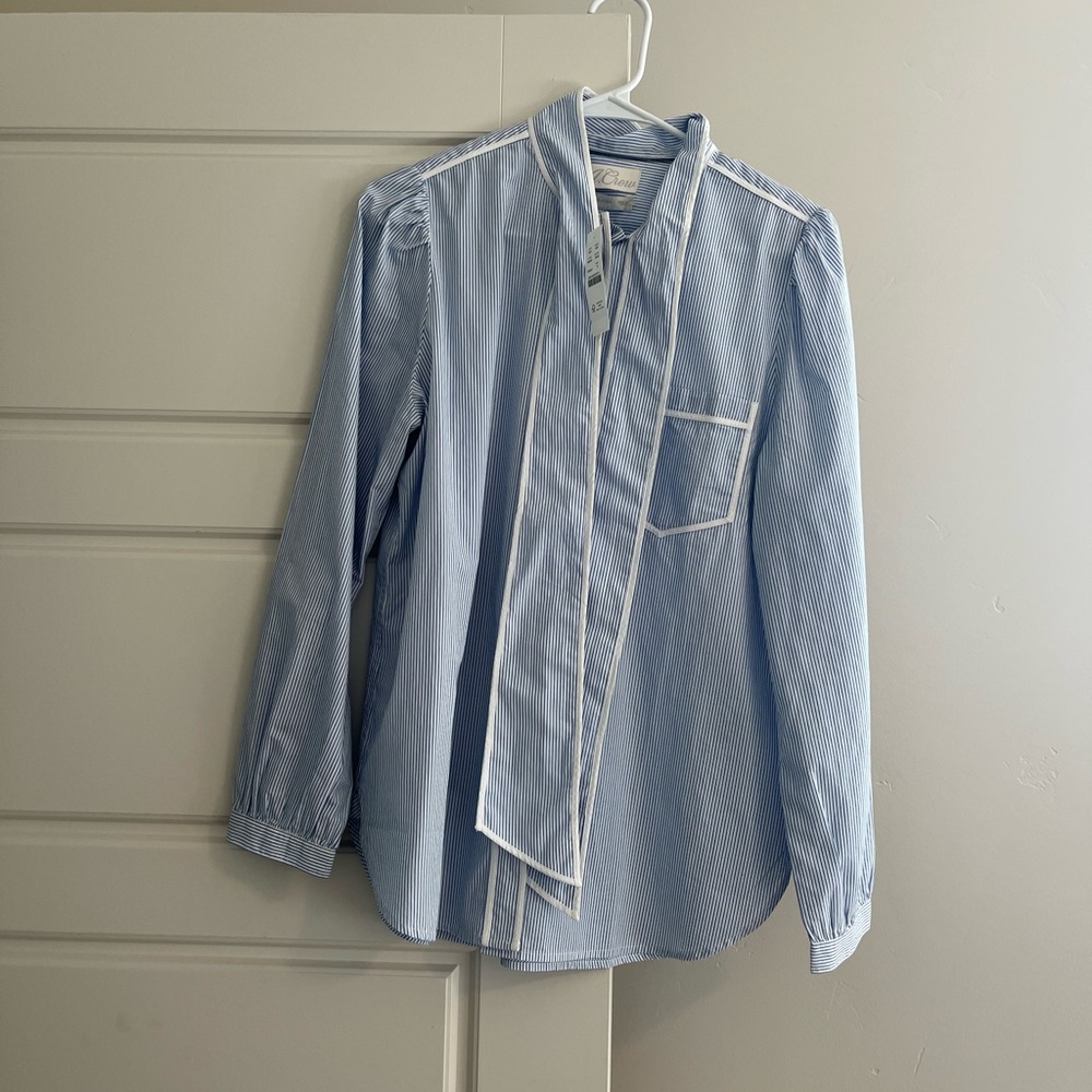 NWT jcrew striped tie neck blouse